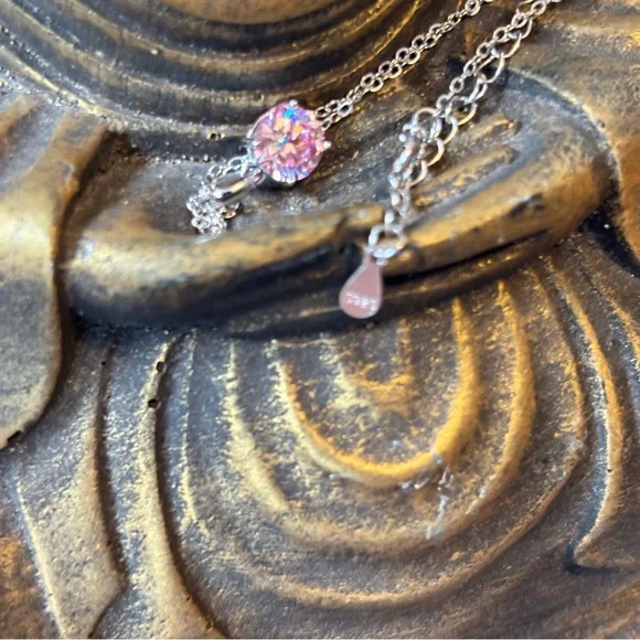 1ct Pink.925 Moissanite Necklace Solitaire (20 inch Sterling Silver Chain - Picture 3 of 7